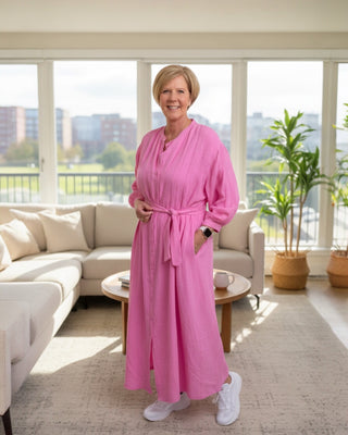 Maxidress wafelstructuur in roze