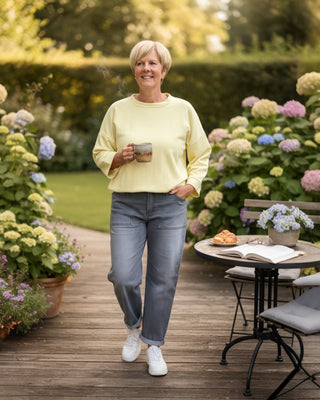 Sweater recht model met driekwart mouw in geel