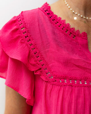 fuchsia roze top met korte mouwen (t/m XXL)