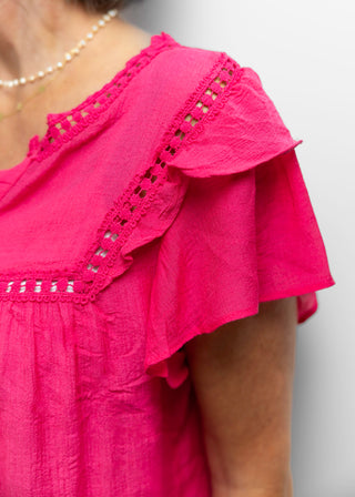 fuchsia roze top met korte mouwen (t/m XXL)
