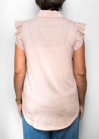 roze blouse met korte pofmouwen