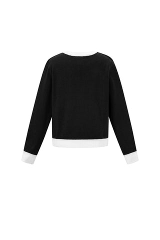 Gebreid vest met gekleurde bies in zwart/wit