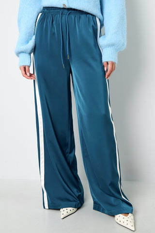 Sporty wide leg met streep in blauw